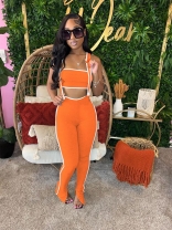 Orange Fashion Women Two Pieces Two-piece Overall Trousers Set