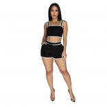 Black Sleeveless Halter Tank Top Fashion Women Pant Sets