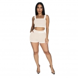 Beige Sleeveless Halter Tank Top Fashion Women Pant Sets