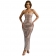 Beige Off Shoulder Diamonds Mesh Sexy Women Midi Dress