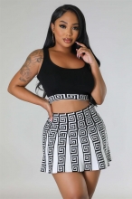 Black Knitted Stretch Sports Casual Skirt Vest Sweater Skirt Suit
