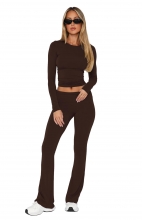 Coffee Two Pieces Slin Fit Low Rise Pleated Casual Women Pant Sets Dress
