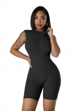 Black Zipper Striped Bodycon Women Sexy Zipper Rompers Playsuit