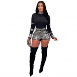 Black Long Sleeve Diamonds Bodycon Women Party Sexy Romper Dress