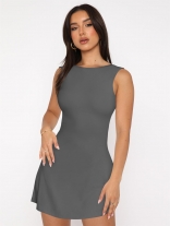 Gray Solid Hot Girl Sleeveless Sexy Party Club Short Mini Skirt Dress