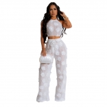 White Two Pieces Knitted Hollow Out See Through Sexy Pant Sets