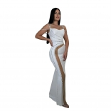 White Straps Low Cut Sleeveless Diamonds Sexy Mesh Evening Party Formal Dress
