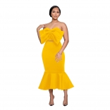 Black Off Shoulder Bow Strapless Two Pieces Pleated Skirt Sets