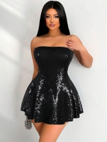 Black Off Shoulder Sequins Corsets Sexy Women Skirt Dress