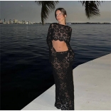 Black Women Crochet Hook Knitted Hollow Out Skirt Set Suits