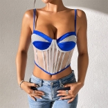 Blue Straps V Neck Fashion Women Crop Tops