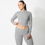Gray Fashion Women Two Pieces Cotton Bodycon Casual Sports Pant Sets Dress