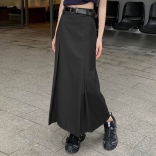 Black High Waist Preppy Style A-Line Fashion Pleated Suit Skirt