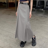 Gray High Waist Preppy Style A-Line Fashion Pleated Suit Skirt