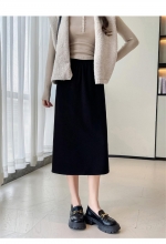 Black Women's Knitted Fashion Striped A-line Midi Skirt
