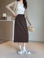 Khaki Women's Knitted Fashion Striped A-line Midi Skirt
