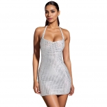 Black Halter Backless Elegant Diamonds Bodycon Party Prom Mini Dress