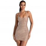 Black Halter Backless Elegant Diamonds Bodycon Party Prom Mini Dress