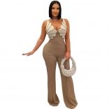 Khaki Straps Irregular Patchwork Bodycon Women Office Street Wear Sexy Jumpsuit