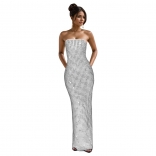 White Off Shoulder Diamonds Elegant Women Evening Formal Maxi Dress