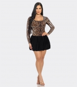 Leopard Long Sleeve Sequins Sexy Fashion Skirt Dress
