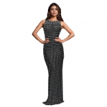 Black Sleeveless Diamonds Elegant Evening Party Maxi Dress