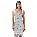 White Sleeveless Luxury Diamonds Sexy Women Party Outfits Mini Dress