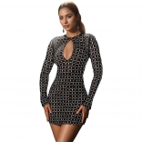 Black Long Sleeve Diamonds Elegant Chic Backless Sexy Bodycon Prom Party Dress