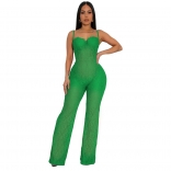 Green Straps Low Cut Lace Hollow Out Sexy Bodycon Jumpsuit