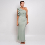Green Off Shoulder Lace Mesh Flowers Cut Out Sexy Evening Party Elegant Maxi Dress