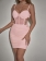 Pink Halter Low Cut Sexy Underwire Steel Pleated Bodycon Mini Dress