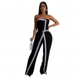 Black Off Shoulder Patchwork Button Irregular Bodycon Party Sexy Jumpsuits