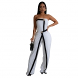 White Off Shoulder Patchwork Button Irregular Bodycon Party Sexy Jumpsuits