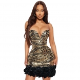 Gold Black Off Shoulder V Neck Sequins Bodycon Bodycon Pleated Fashion Skirt Mini Dress