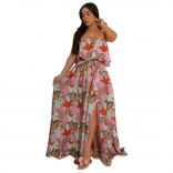 Red Off Shoulder Print Ruffles Women Fashion Floral Maxi Dress