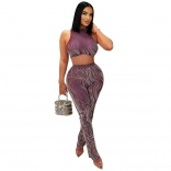Purple Sleeveless Two Pieces Bodycon Women Sexy Jumpsuit Dress