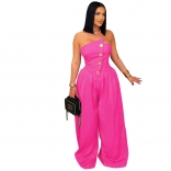 Black Off the Shoulder Button Sleeveless Wide Leg Casual Women's Jumpsuit