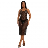 Black Straps V Neck Sequins Lace Hollow Out Sexy Clubwear