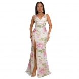 White Straps V Neck Sexy Sequins Printed Bodycon Evening Prom Dress