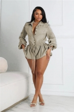 Light Gray Button Lace Up Fashion Women Street Sexy Rompers