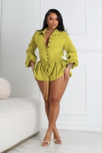 Yellow Button Lace Up Fashion Women Street Sexy Rompers