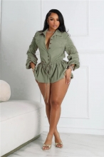 Gray Button Lace Up Fashion Women Street Sexy Rompers