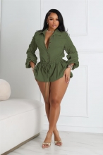 Green Button Lace Up Fashion Women Street Sexy Rompers