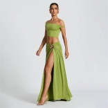 Green Off Shoulder Two Pieces Sexy Cut Out Street Wear Party Maxi Dress