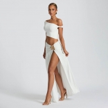 White Off Shoulder Two Pieces Sexy Cut Out Street Wear Party Maxi Dress