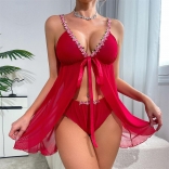 WineRed Sexy Women's Mesh Florals Sexy Lingerie Erotic Babydolls