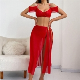 Red Two Pieces Mesh See Though Sexy Erotic Women Lingerie Underwear