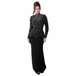 Black Long Sleeve Diamonds Bodycon Formal Evening Prom Long Dress