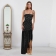 Black Straps Diamonds Elegant Mesh Pleated Sexy Party Formal Maxi Dress