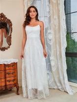 White Straps V Neck Lace Sleeveless Evening Birthday Fashion Maxi Club Dress